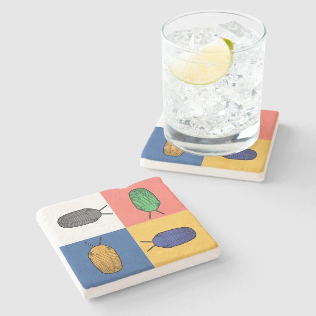 Four Trilobite Square Dance- Prehistoric Animal Stone Coaster (Side)