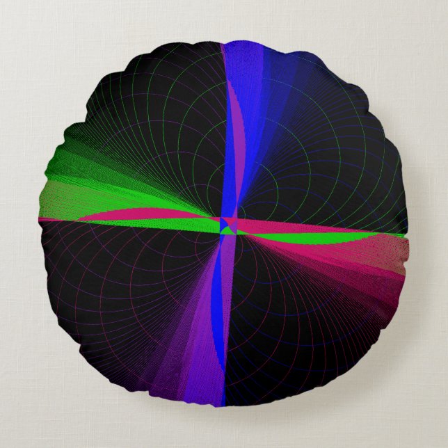 Four-Way Geometric Wave Round Pillow (Front)