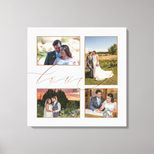 Four Wedding Photos Collage Love Script White Canvas Print