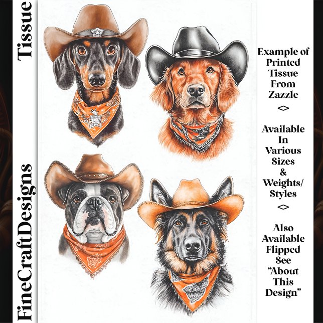 Four Western Cowboy Dogs In Hats DN9L Decoupage Tissue Paper (Creator Uploaded)