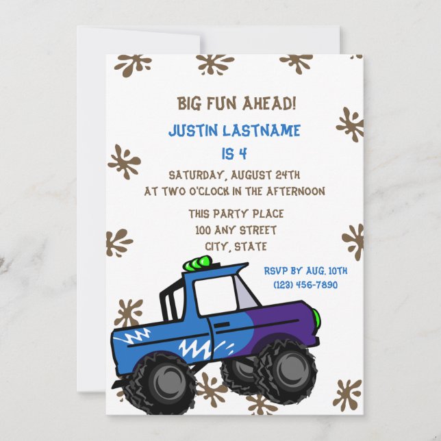 Four Wheel Truck Birthday Invitation (Front)