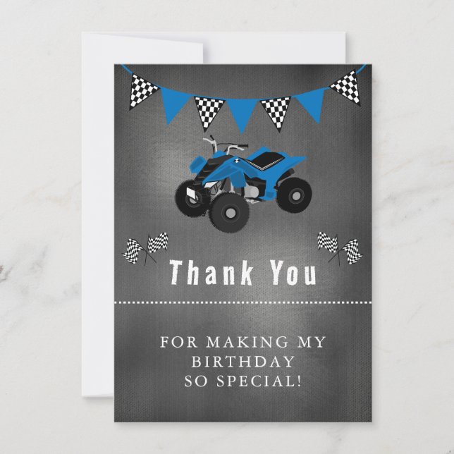 Four Wheeler Birthday Thank You Card (Front)