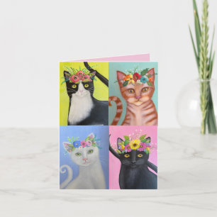 Four Whimsical Cats Card