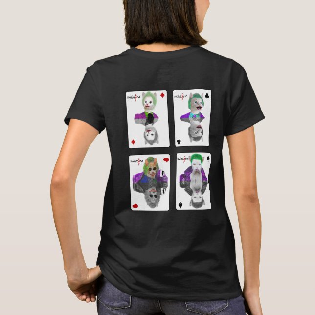 Four Wild Card Clown Cats Playing Cards T-Shirt (Back)