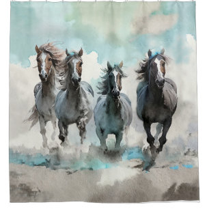 Four Wild Mustang Gallop Across the Prairie Shower Curtain