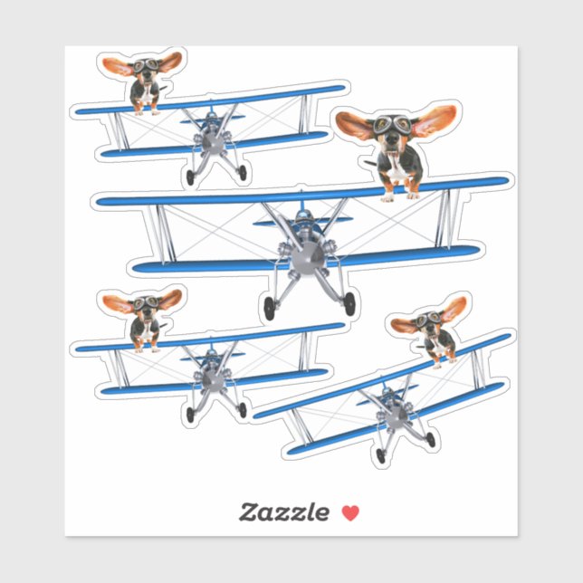 Four Wing Walking Basset Hounds in Vintage Biplane (Sheet)