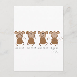 four wise monkeys postcard