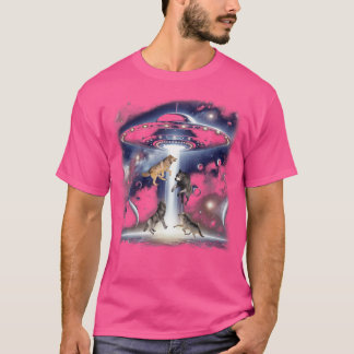 Four Wolf With Ufo Funny Wolves Ufos Alien Wolf Ho T-Shirt