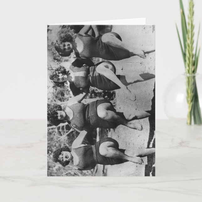 Four women in swimming bathers on the riverbank card (Front)