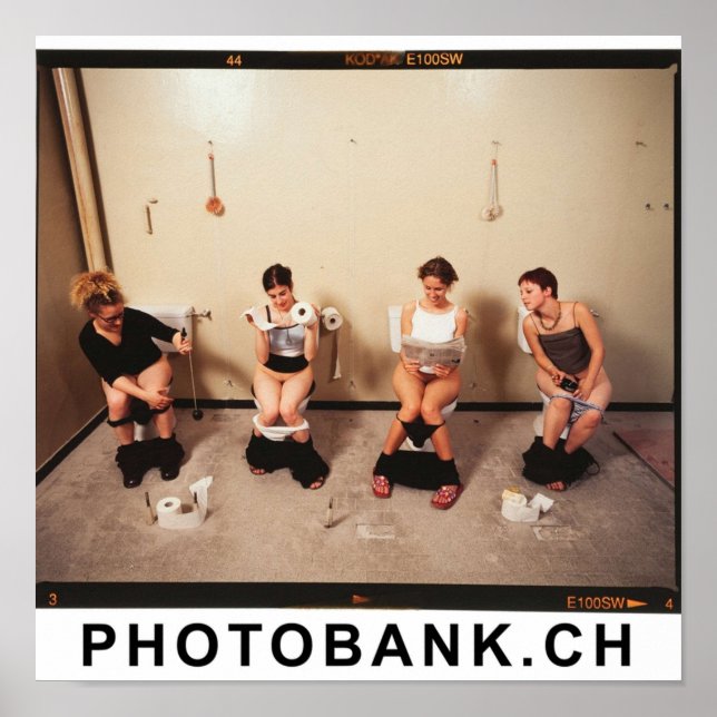 Four women sitting on toilet poster (Front)