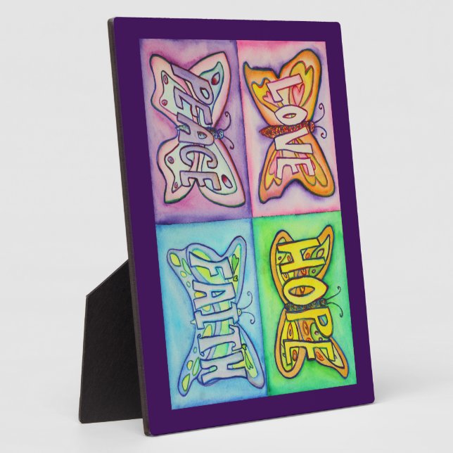 Four Word Butterfly Wings Art Painting Gift Plaque (Side)