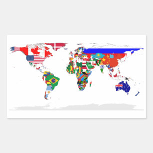 FOUR World Flags Map Rectangular Sticker