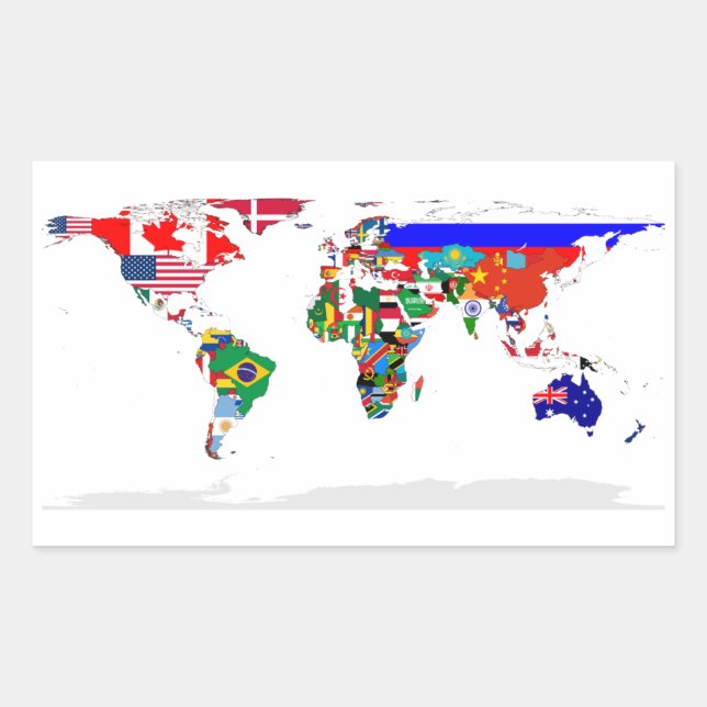 FOUR World Flags Map Rectangular Sticker (Front)