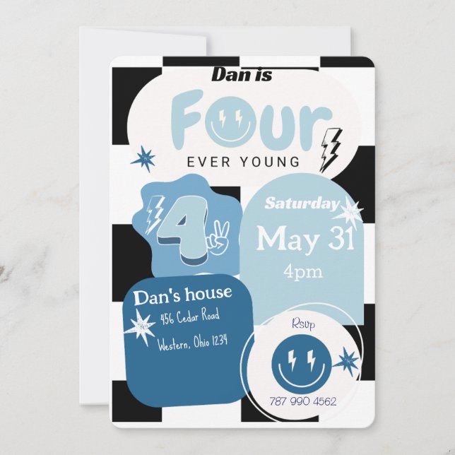 Four year old boys birthday  invitation (Front)