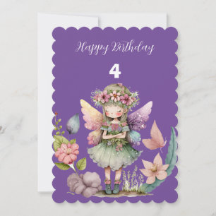Four years happy birthday fairy floral wreath  invitation