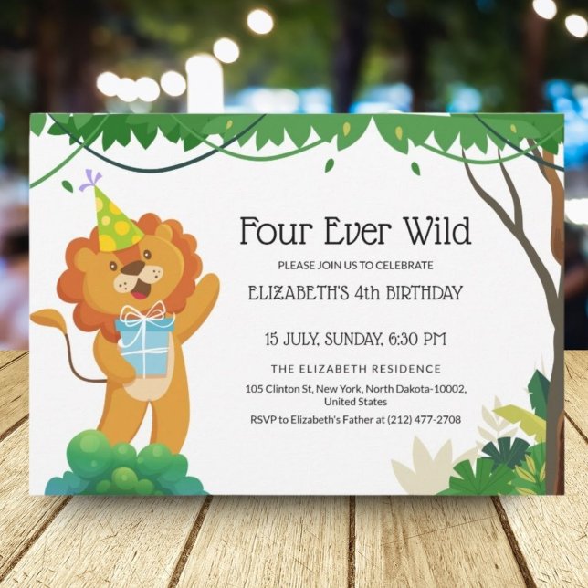 Four Years Old Kids Celebration For Lion Birthday Invitation (Creator Uploaded)