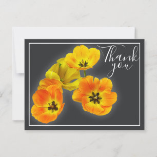 Four Yellow Orange Tulips Grey Backdrop Thank You Postcard