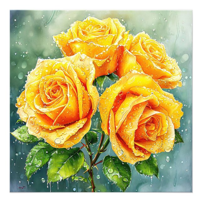 Four yellow roses photo print (Front)
