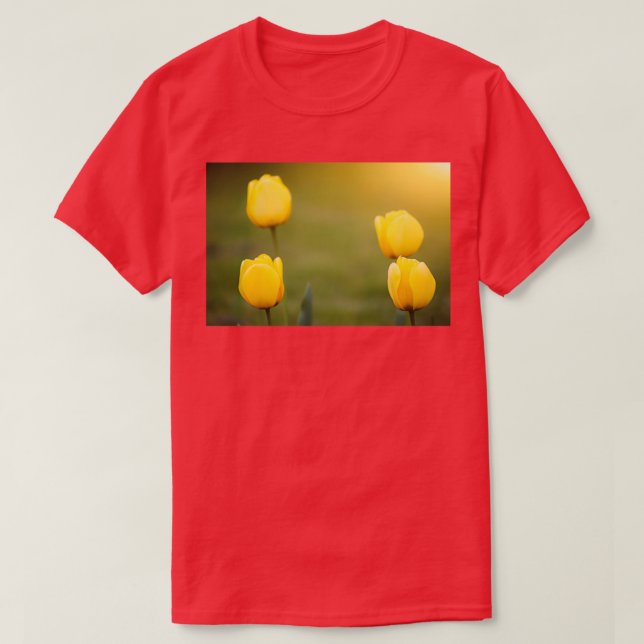 four yellow tulips nature background T-Shirt (Design Front)