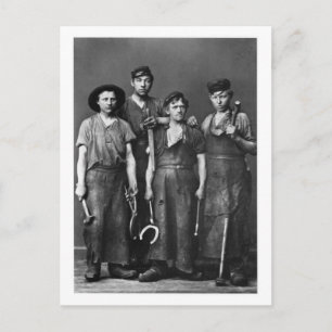 Four Young Blacksmiths - Vintage 1881 Photo Postcard
