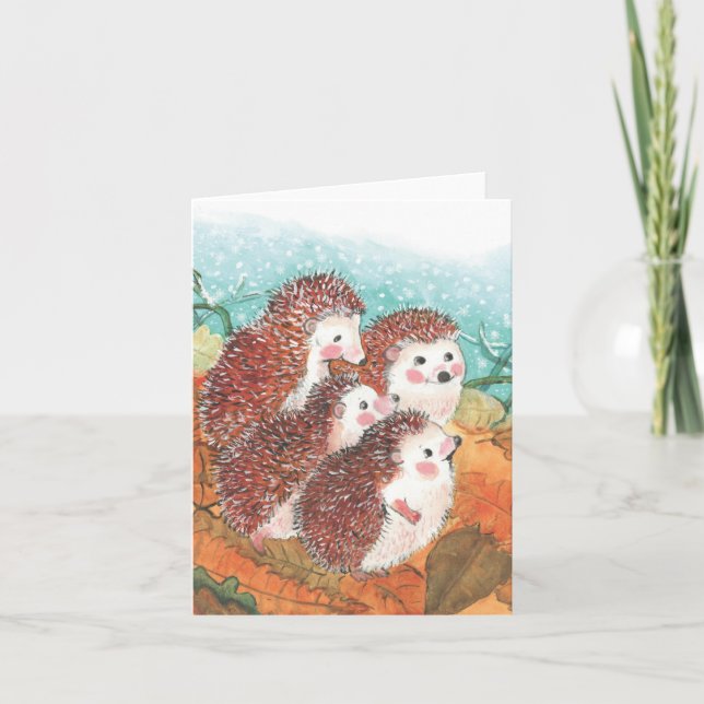 Four Young Hedgehogs Illustration Card (Front)