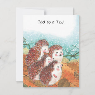 Four Young Hedgehogs Illustration Card
