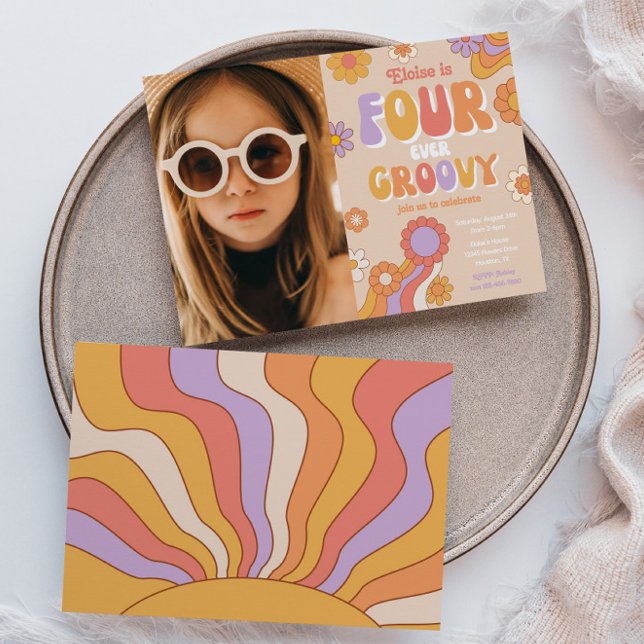 Fourever Groovy Photo Invitation | 4th Birthday (Creator Uploaded)