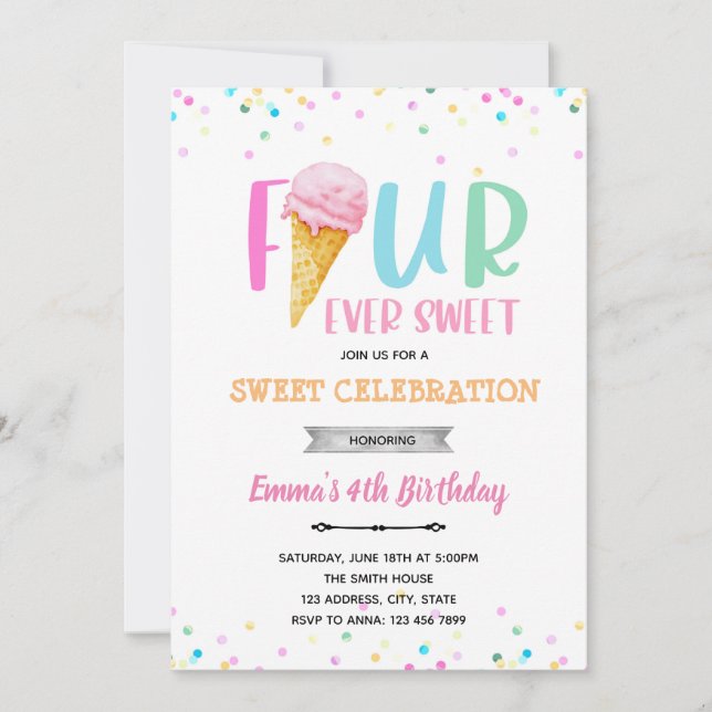FOURever ice cream invitation (Front)