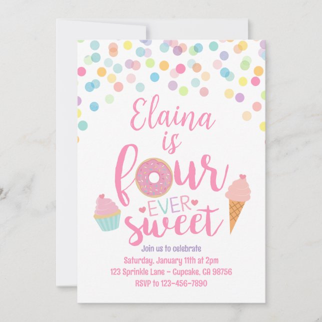 Fourever Sweet Birthday Party Invitation (Front)