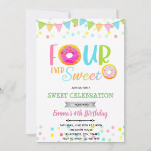 FOURever sweet doughnut birthday  Invitation