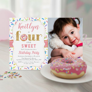 FOURever Sweet Doughnut Girls 4th Birthday Invitat Invitation