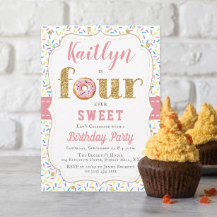 FOURever Sweet Doughnut Girls 4th Birthday Invitat Invitation