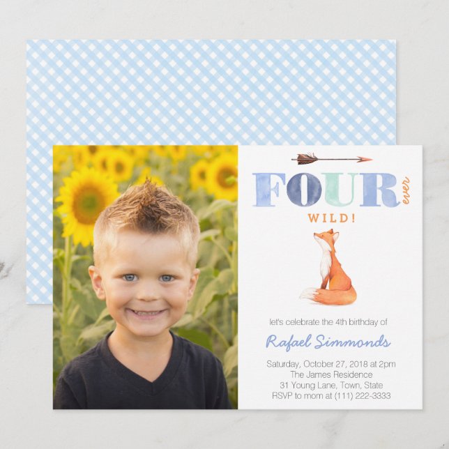 Fourever Wild or Fourest 4th birthday party for bo Invitation (Front/Back)