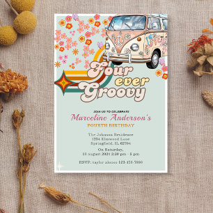 Fourever Young Daisy Van Floral 4rth Birthday  Invitation