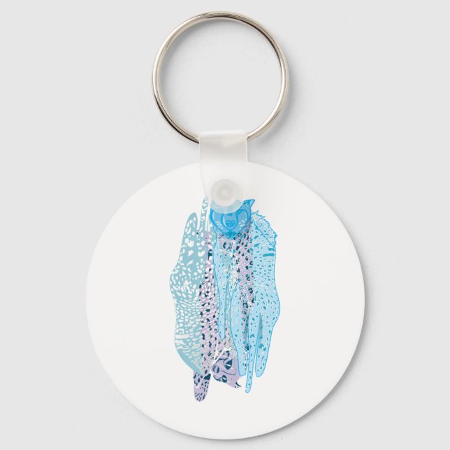 Fours Leopard Blue And Purple Medley Pattern Overs Key Ring (Front)