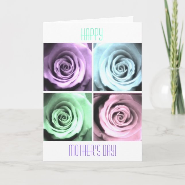 Foursome of Pastel Roses Happy Mother's Day Card (Front)