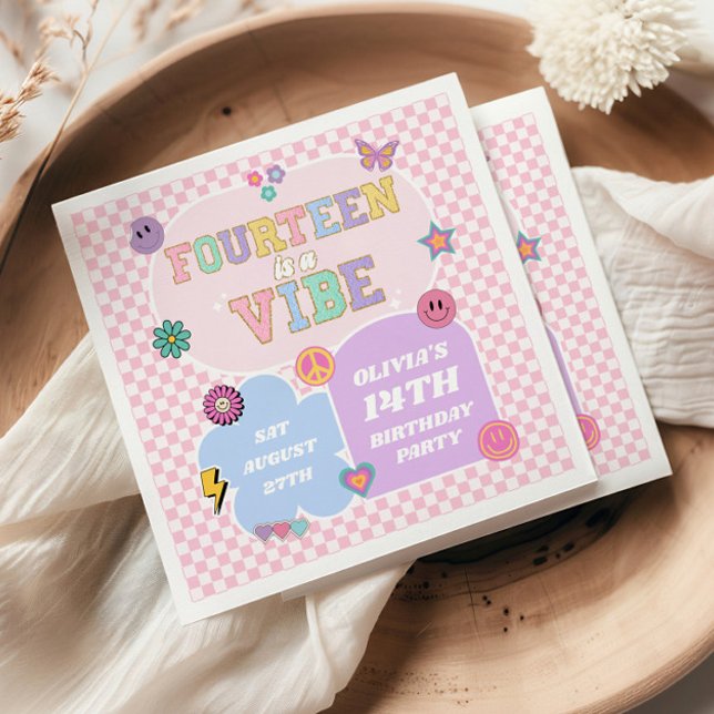 Fourteen A Vibe Preppy Patch 14th Birthday Party Napkin (Creator Uploaded)