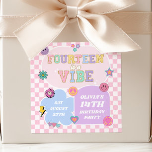 Fourteen A Vibe Preppy Patch 14th Birthday Party Square Sticker