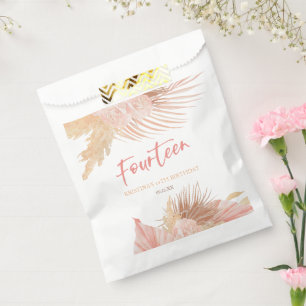 Fourteen Boho Pink Floral 14th Birthday Party Favour Bags