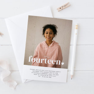Fourteen Heart Photo Birthday Invitation