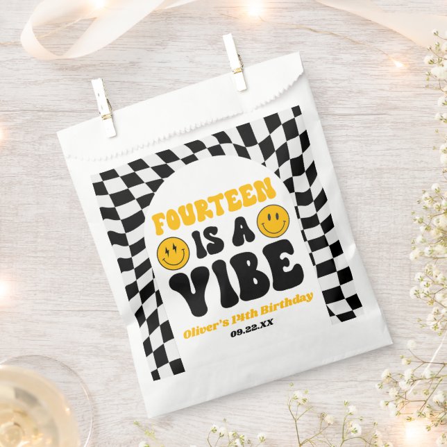 Fourteen Is A Vibe Retro 14th Birthday Party Favour Bags (Clipped)