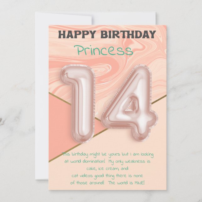 Fourteen year old girls Happy Birthday card (Front)