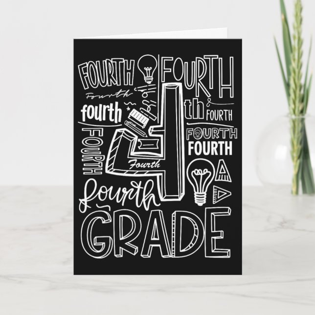 Fourth 4th Grade Typography Ck To School 1  Card (Front)