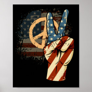 Fourth 4th of July American Flag Peace Sign Hand