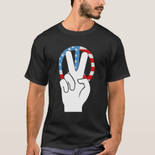 Fourth 4th Of July American Flag Peace Sign T-Shirt