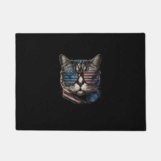Fourth 4th of July Cat American Flag America Patri Doormat (Front)