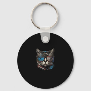 Fourth 4th of July Cat American Flag America Patri Key Ring