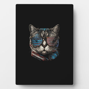 Fourth 4th of July Cat American Flag America Patri Plaque