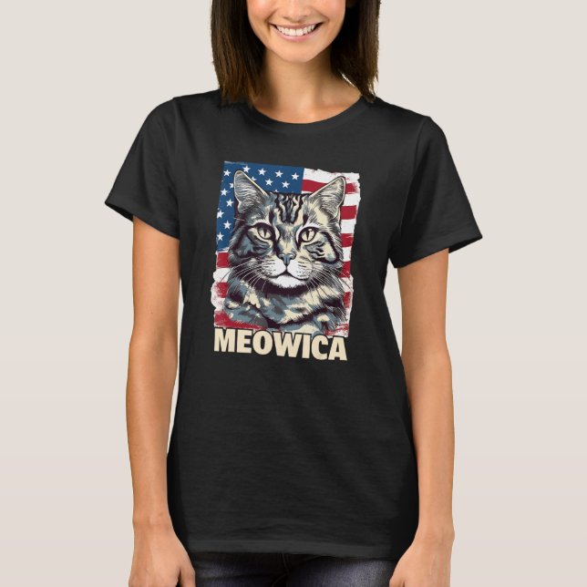 Fourth 4th of July Cat American Flag America Patri T-Shirt (Front)
