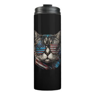 Fourth 4th of July Cat American Flag America Patri Thermal Tumbler